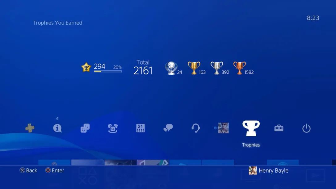 Ilustração da interface de Troféus do PlayStation