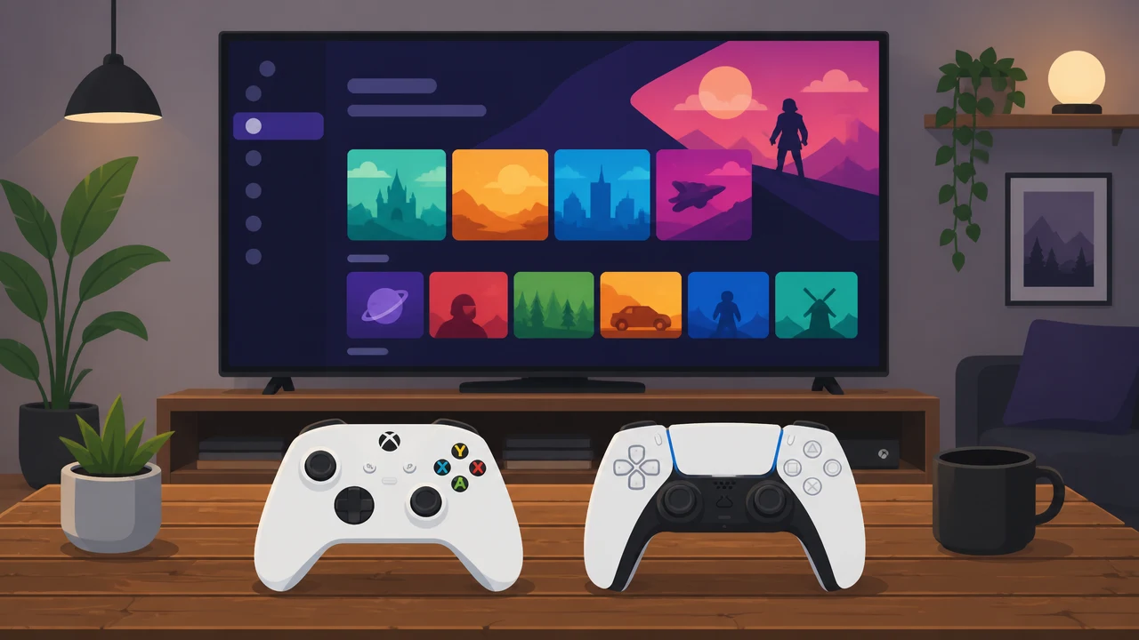 Arte promocional comparando Xbox Game Pass e PlayStation Plus