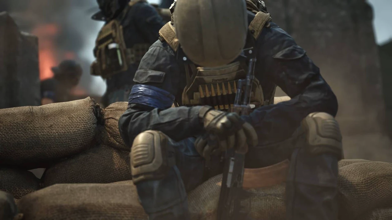 Arte promocional de Wardogs com soldado em campo de batalha digital
